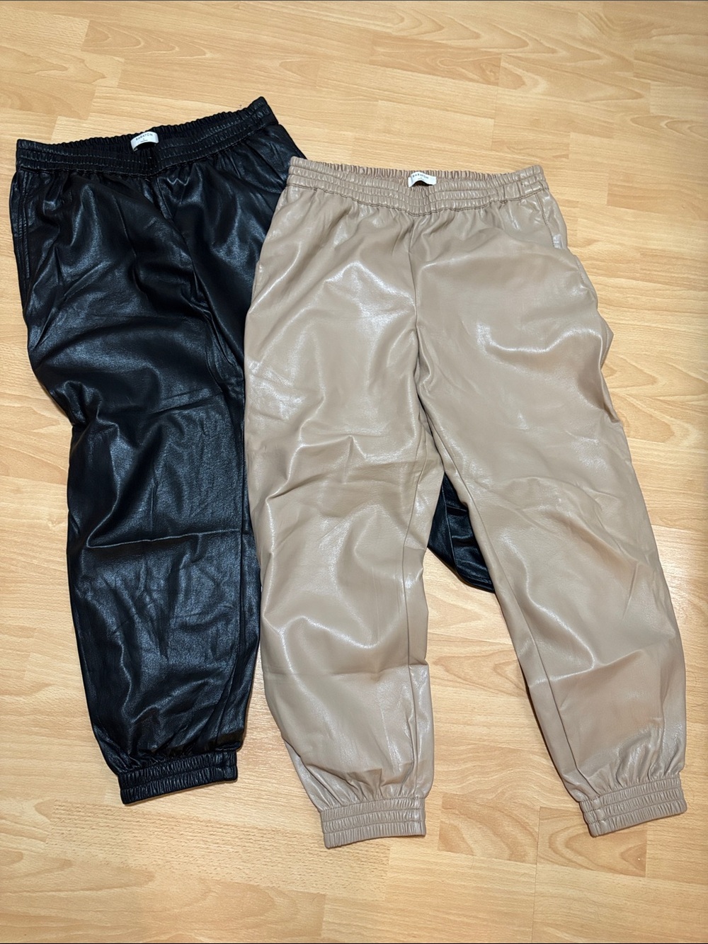 Babaton Faux Leather Joggers in Black & Beige